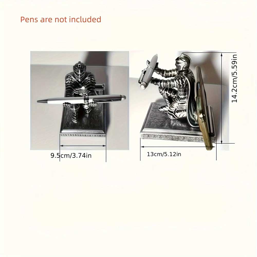 Medieval Knight Pen Holder - Resin Warrior Desk Organizer with Stand for Office & Study Decor