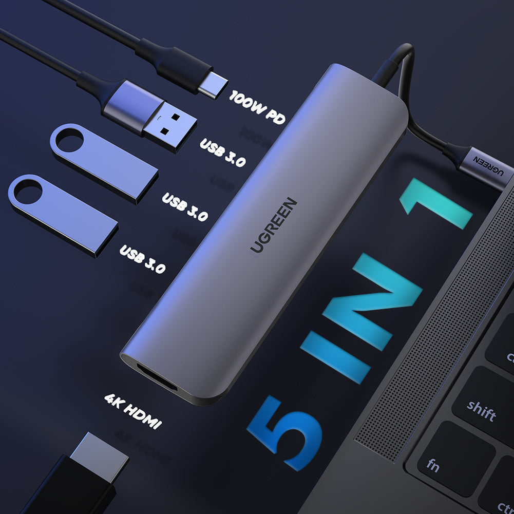 5-in-1 USB-C Multiport – HDMI + 3 USB 3.0 + 100W PD Charging Hub