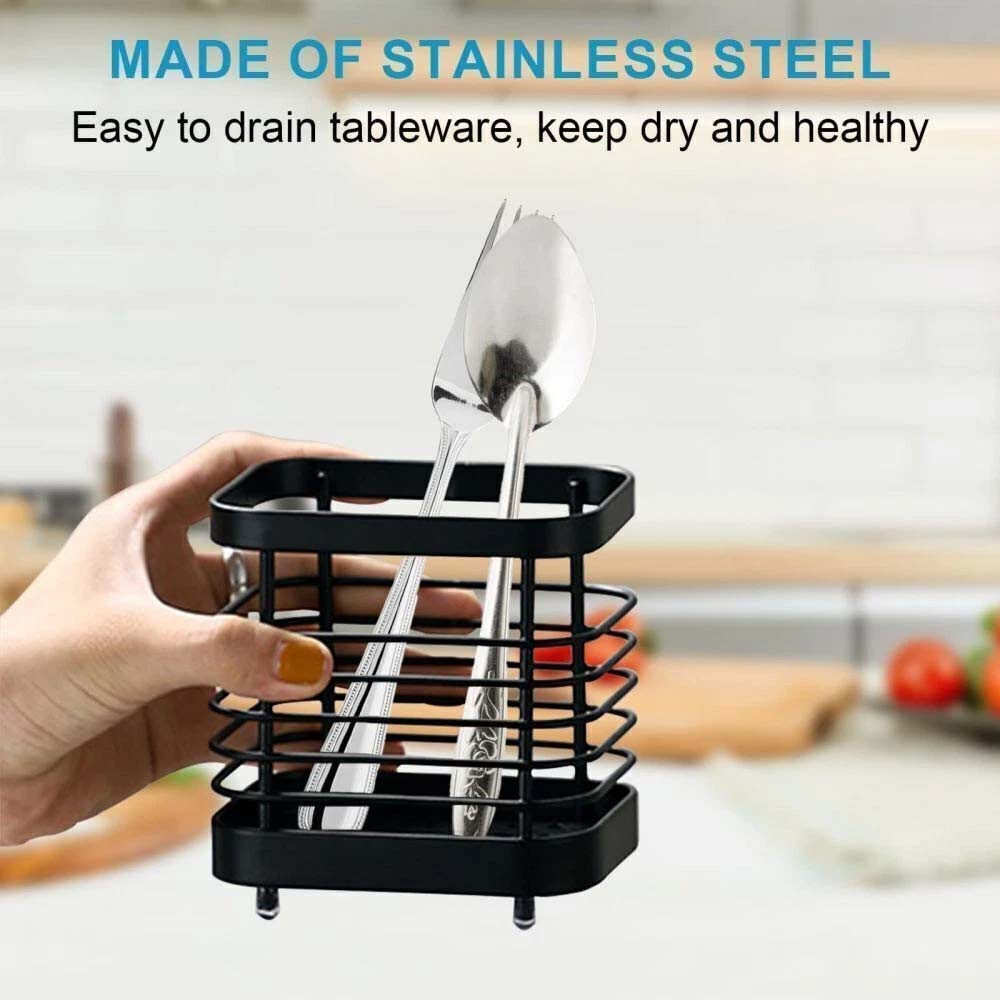Stainless Steel Cutlery Holder - Kitchen Utensil Drainer Sink Caddy Stand 10.5cm