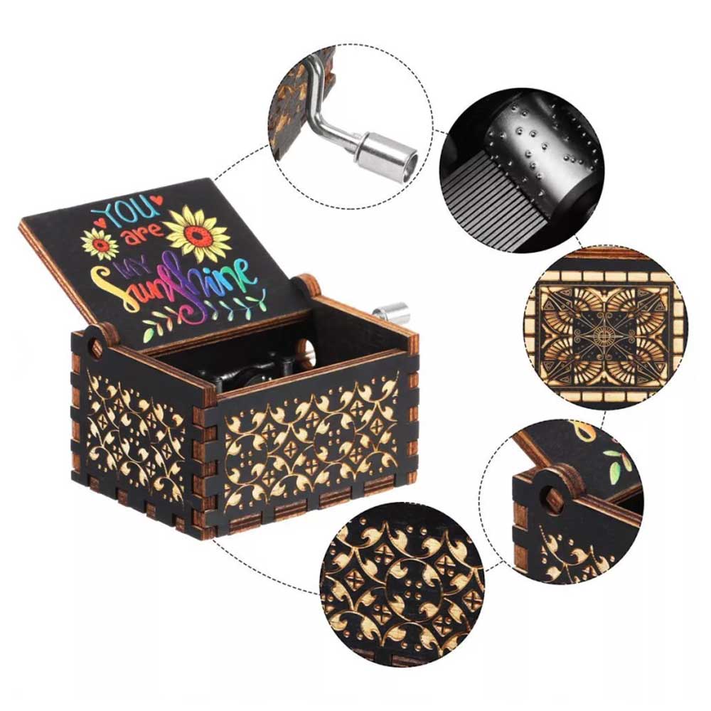 Gifts Hand-Cranked You are My Sunshine Music Box Musical Boxes Black Engraved