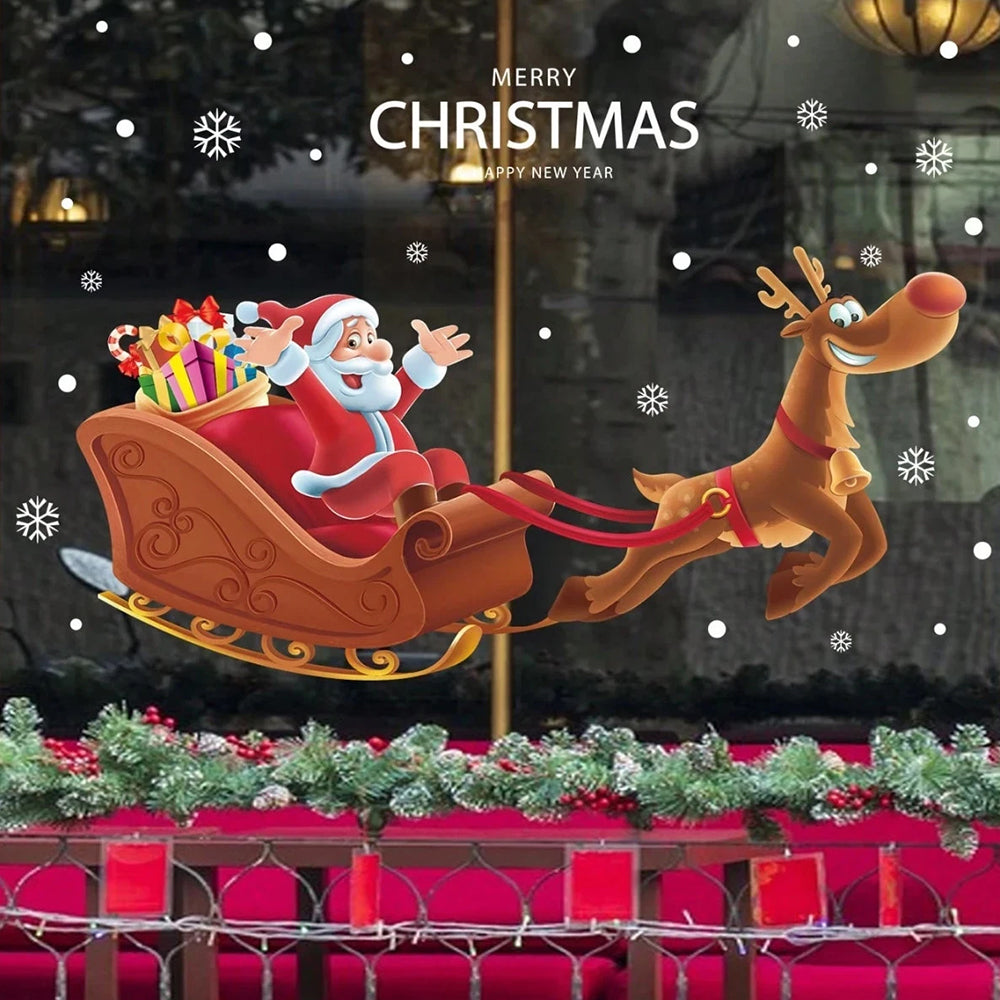 Santa Claus Sleigh Wall & Window Sticker Vinyl Decal for Glass Door Christmas Decor