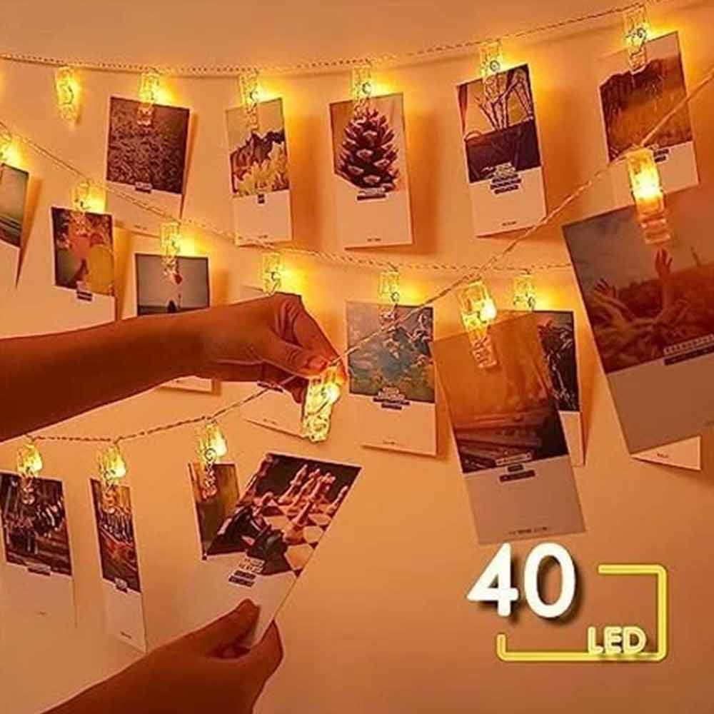LED Photo Clip String Lights – 40 Clips, 6m, Battery Powered Picture Hanger Light