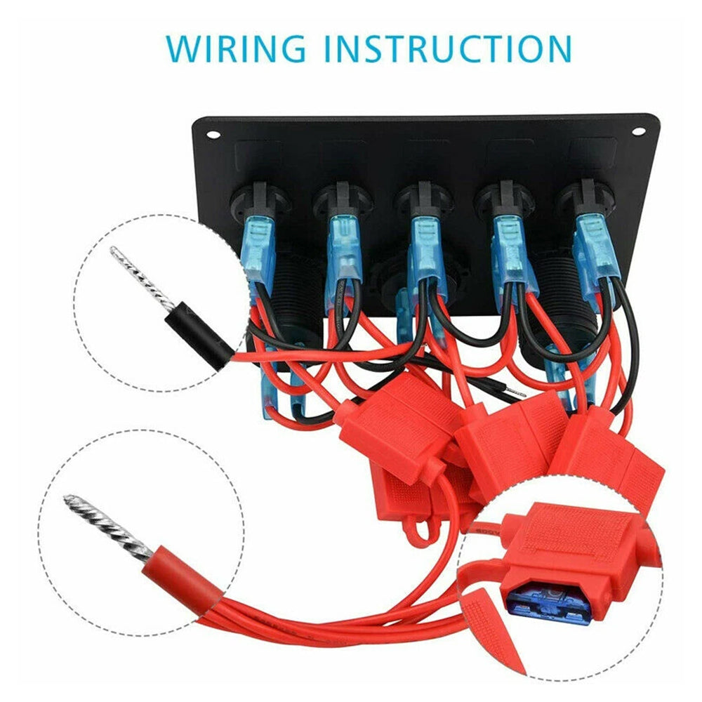 5 Gang Campervan RV 12V LED Light Switch Control Panel Voltmeter USB Charger