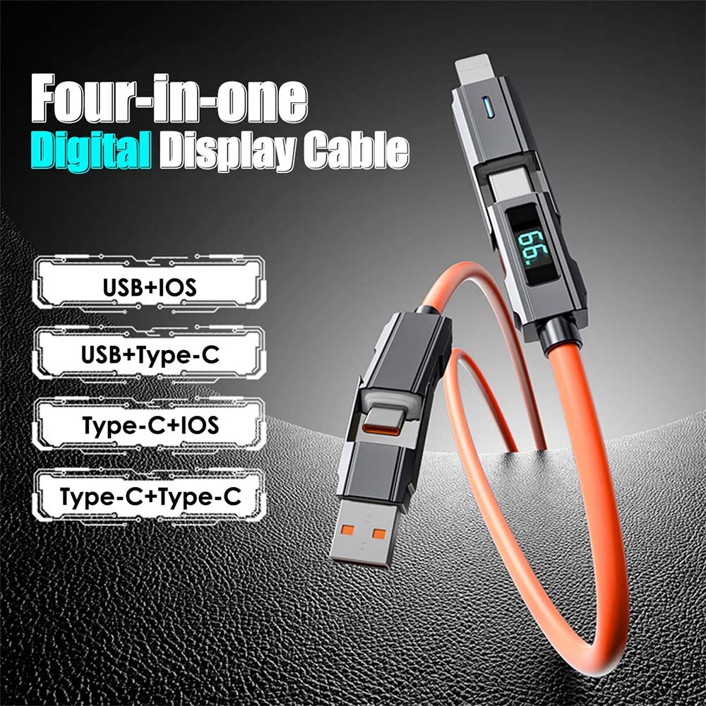 4-in-1 Digital Display USB-C PD Fast Charging Cable 100W for iPhone Android