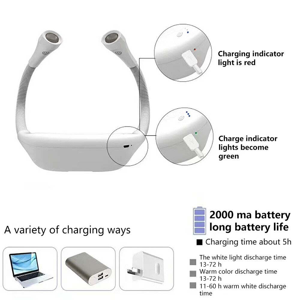 2000mah LED Neck Reading Light Flexible USB Rechargeable Hand Free Bed Nigh Lamp