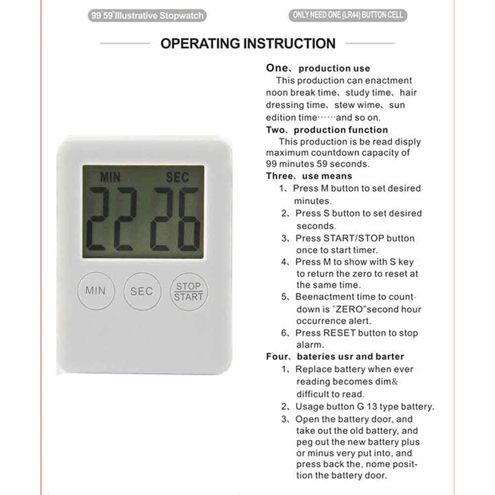 Large LCD Kitchen Cooking Digital Timer – Count Down/Up Clock with Loud Alarm & Magnetic Backing