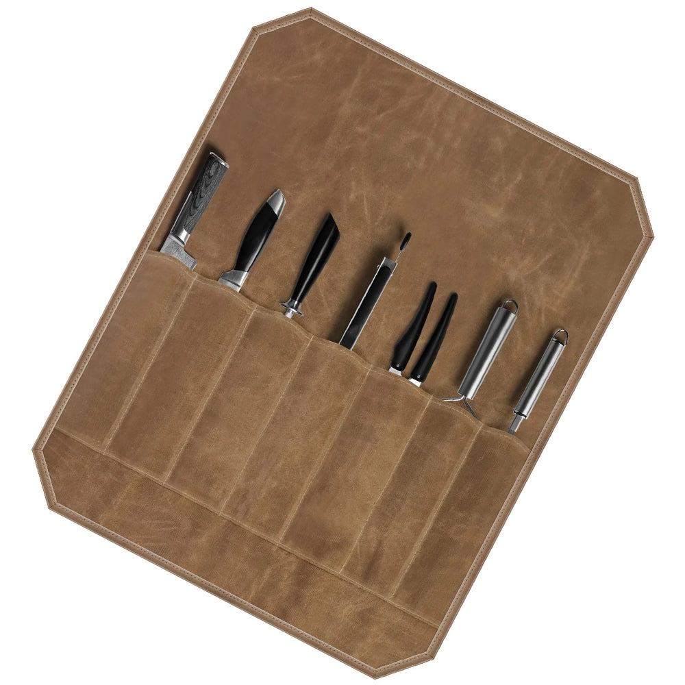Portable Canvas Knife Roll Chef Knife Storage Bag with Roll-Up Design for Camping, Picnics & Travel