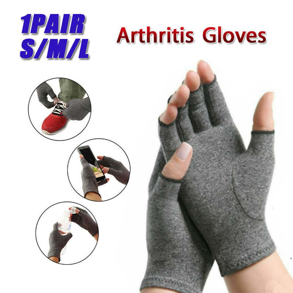 Pair of Fingerless Arthritis Hand Support Compression Gloves Half Finger