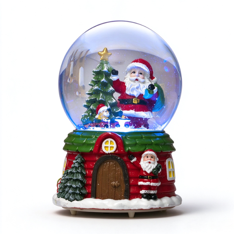Musical Snow Globe – Christmas Tree & Santa House 12cm Tabletop Decoration