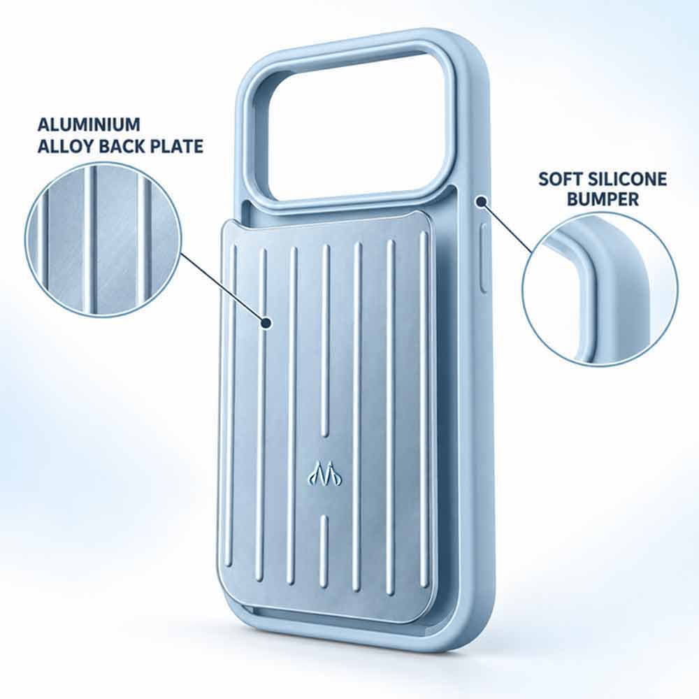 Glacier Phone Case for iPhone 18 Pro Max – Aluminum Back Plate & Silicone Bumper