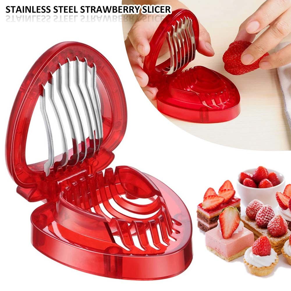 Stainless Steel Strawberry Slicer - Fruit Cutter with 7 Blades for Even Slicing