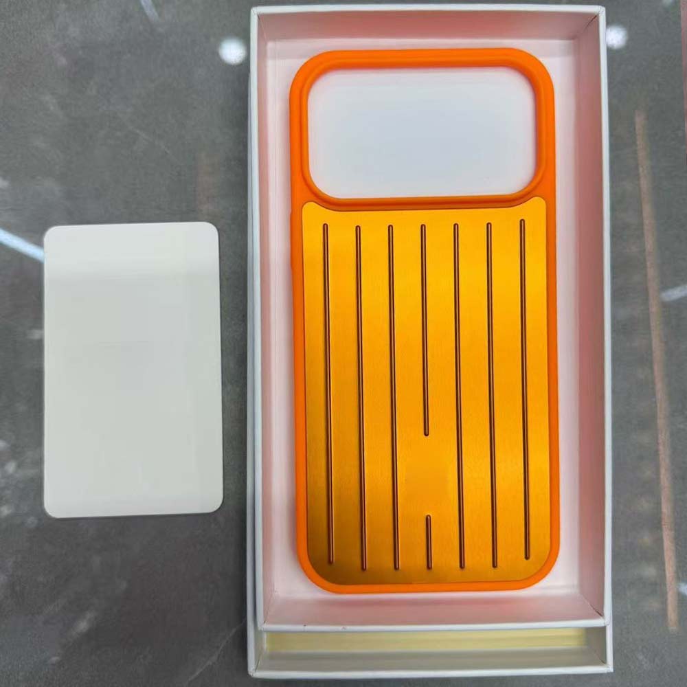 Orange Aluminum Phone Case for iPhone 17 Pro Max- Sleek Hard Cover with Grooved Design