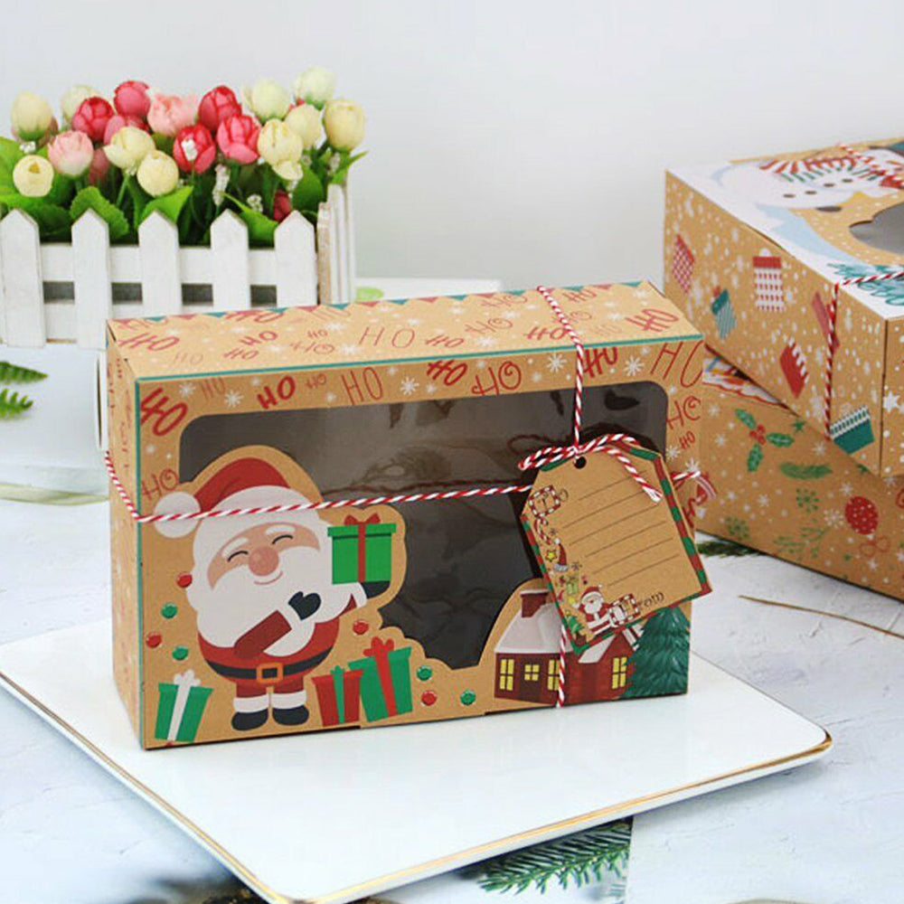 12PCS Christmas Candy Cookie Boxes Bakery Gift Boxes Cupcake Muffin Cake Box