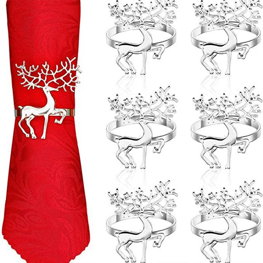 6-Piece Silver Reindeer Napkin Ring Set - Elegant Zinc Alloy Christmas Table Decor