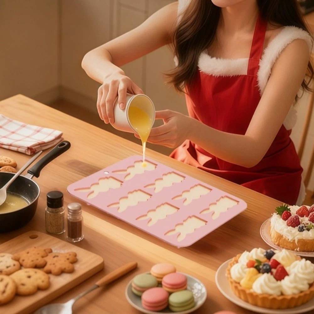 8 Grid Easter Bunny Baking Mold - Food Grade Silicone Baking Tray for Easter Treats