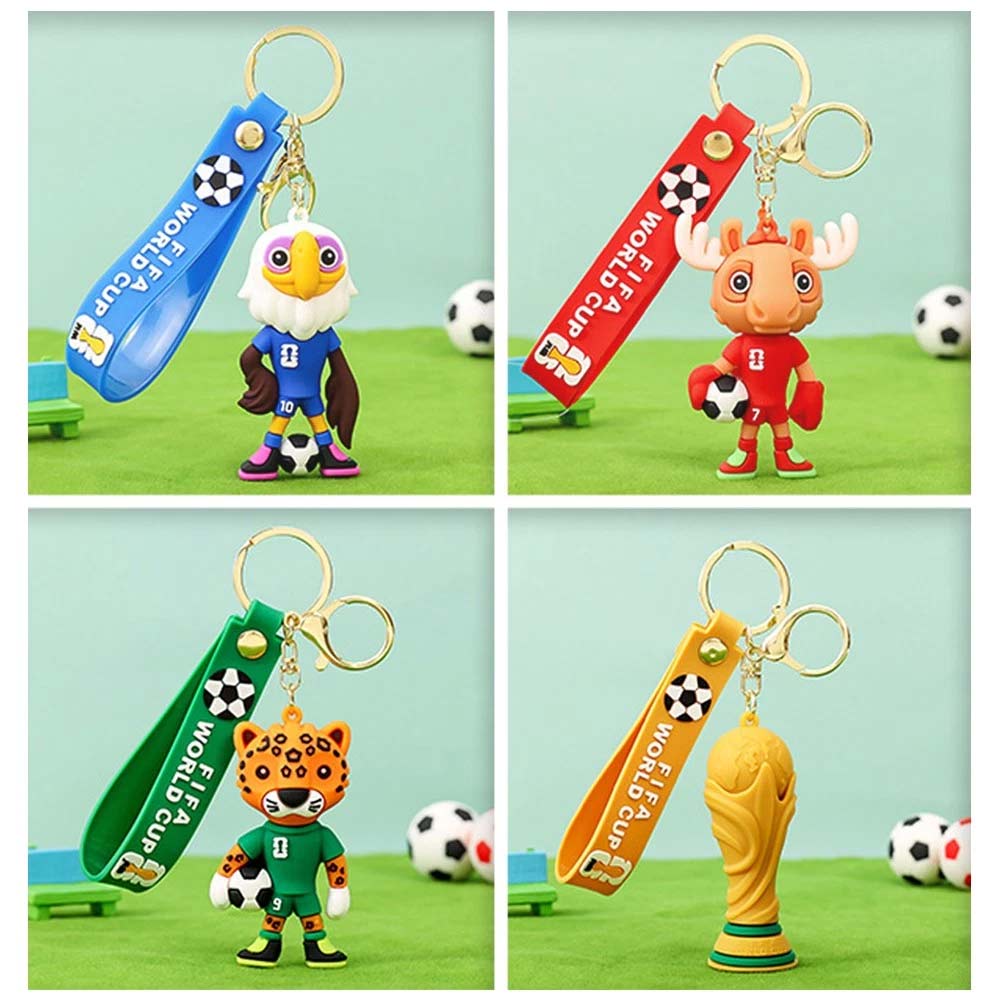 4 Pack 2026 World Cup Mascot Pendant – Football Keychain Memorabilia Keyrings