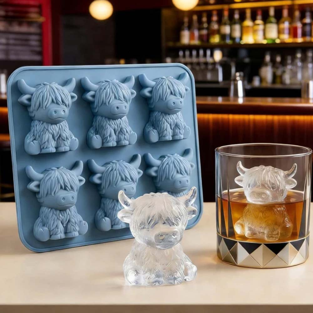 Mini Highland Cow Ice Cube Mold - Cute 3D Silicone Tray for Whiskey, Chocolate, Soap