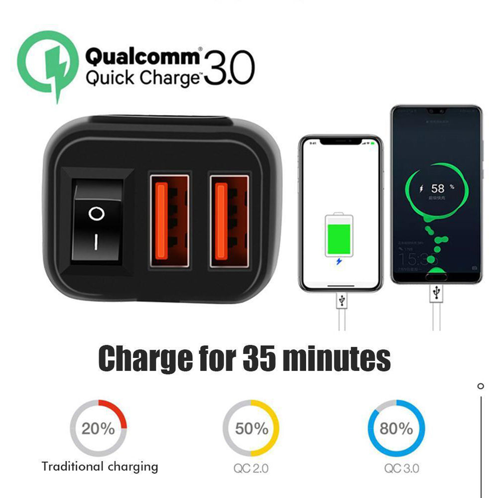 Dual USB Port Motorcycle Fast Charger Socket LED Voltmeter Display ON/OFF Switch