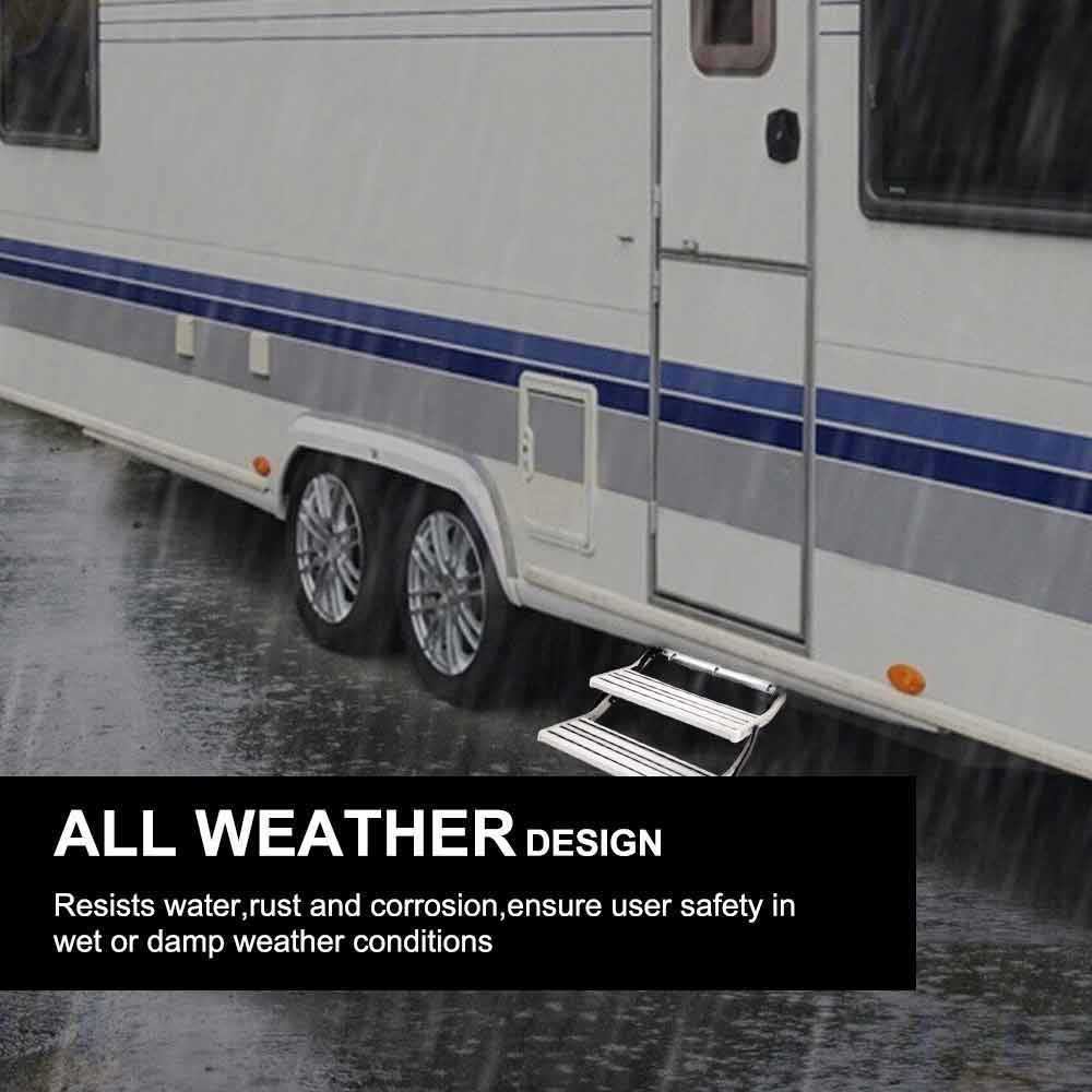 Silver Double 12V Electric RV Step -  Aluminum Pull Out Drop-Down Caravan Step