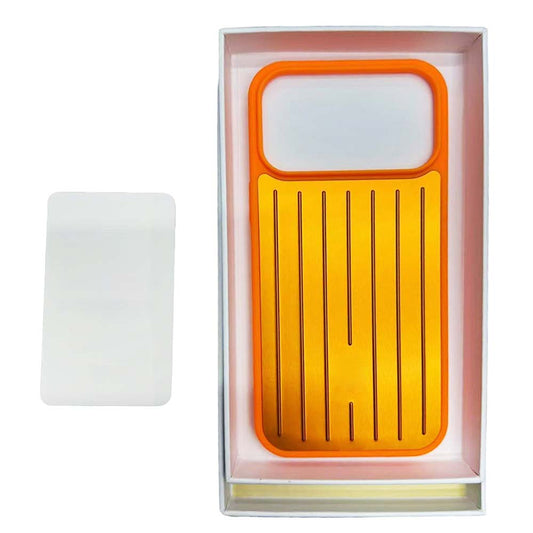 Orange Aluminum Phone Case for iPhone 17 Pro Max- Sleek Hard Cover with Grooved Design