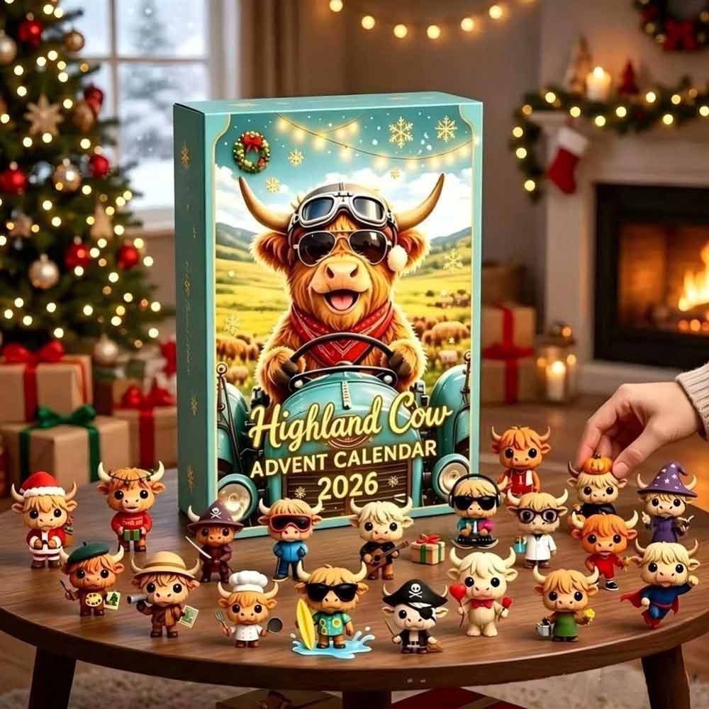 Highland Cow Advent Calendar 2026 – 24-Day Christmas Countdown with Mini Figures