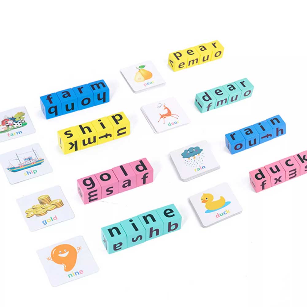 16Bricks Montessori English Words Spelling Game Educational Toys Wooden Crossword Puzzles