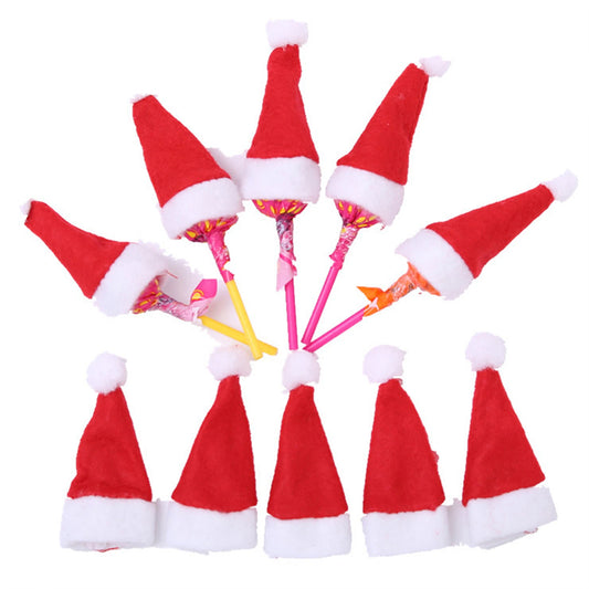 20PCS Christmas Mini Santa Hats - Lollipop & Candy Cane Covers Xmas Party Decor