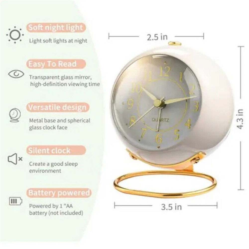 Retro Silent Alarm Clocks Cute Bedside Desktop Alarm Clocks with Night Light