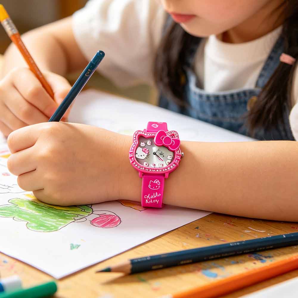 Girls Cartoon Quartz Watch – Cute Pink Wristwatch with Adjustable Strap, Gift Ready