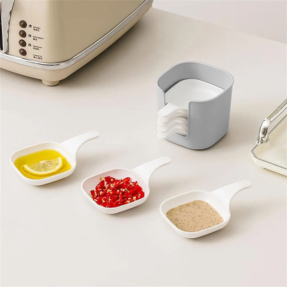 6-Piece Dipping Sauce Plate Set with Holder - Plastic Condiment Dishes for Parties