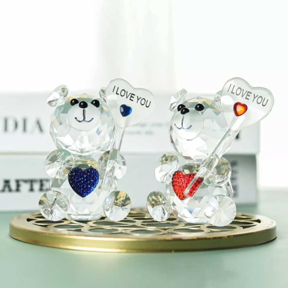 I Love You Sign Crystal Bear Figurine – Desktop Ornament, Guest Gift for Xmas