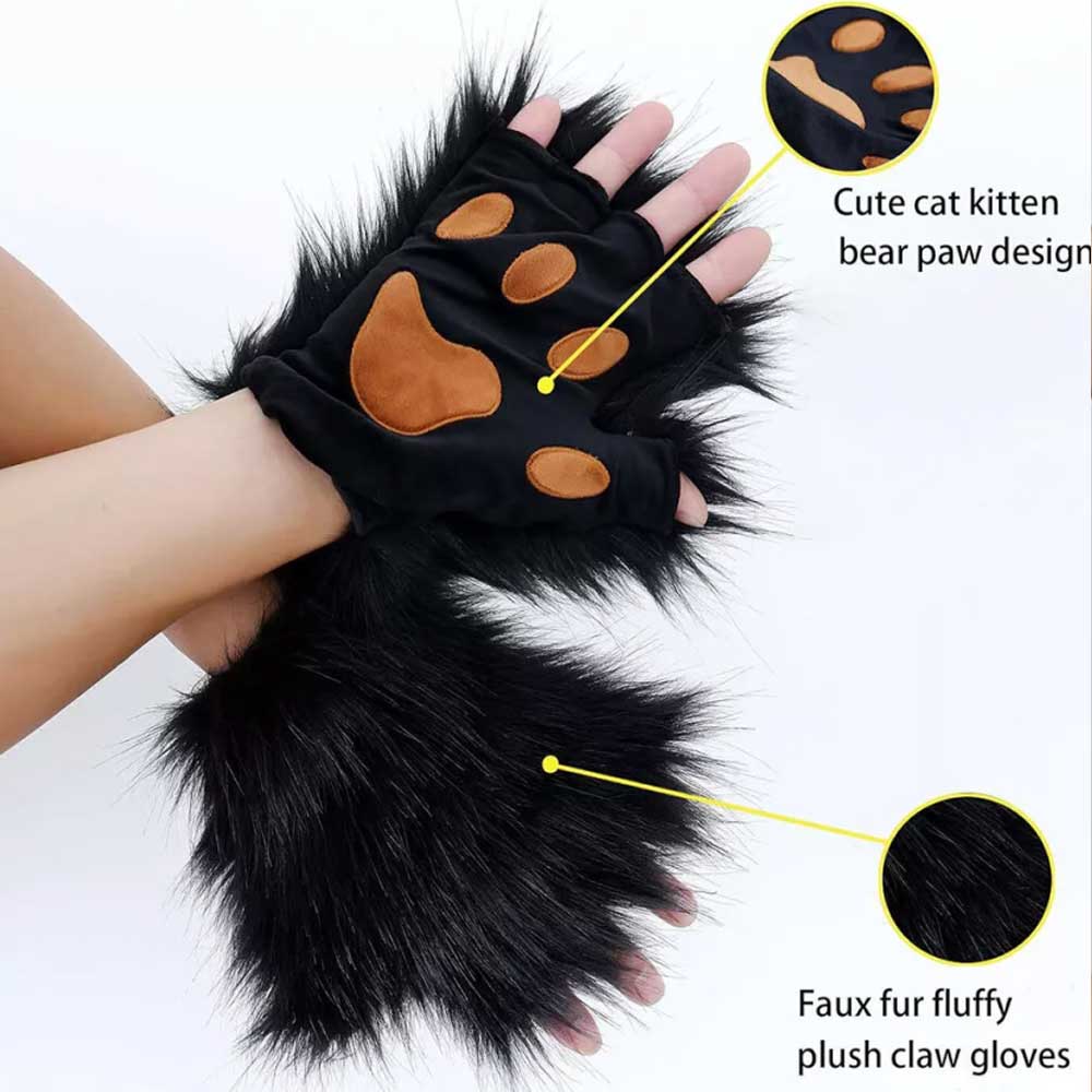 Furry Cat Fox Mask Christmas Party Cat Fox Cosplay Costume Mask Tail Paws Set