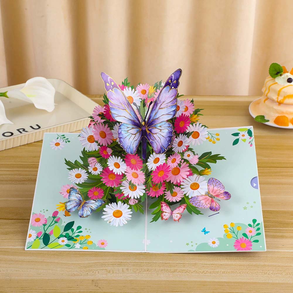 3D Pop-Up Birthday Card – Butterfly Flower Design for Mum, Daughter, Wife, Niece