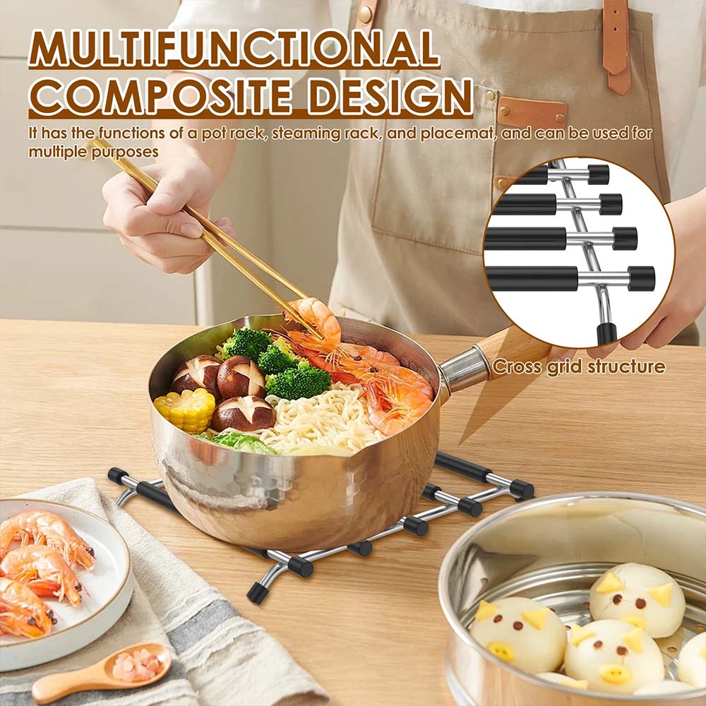 Kitchen Trivet Worktop Saver – Stainless Steel & Silicone Hot Pot Pan Stand Rack