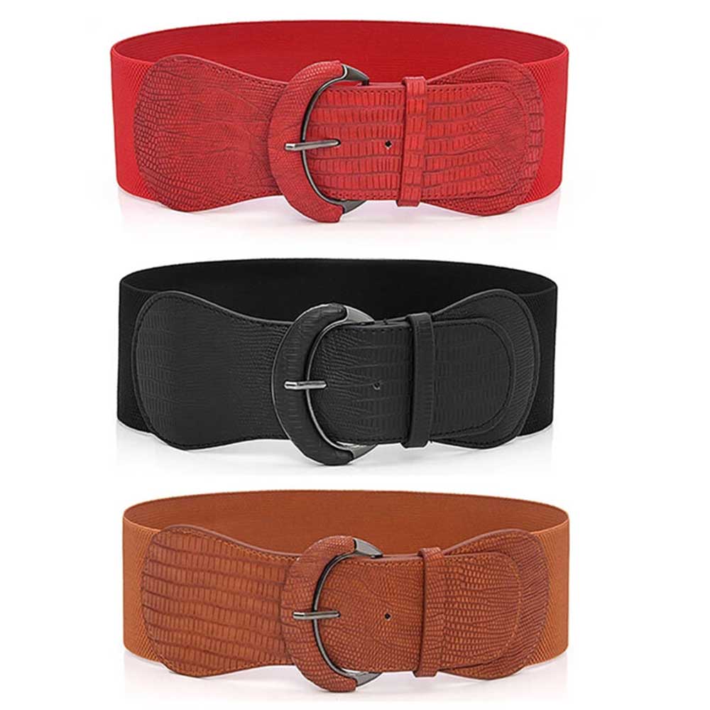 Wide Belt 75CM Women Ladies Faux Leather Wide Stretch Elastic Buckle Cinch Waist