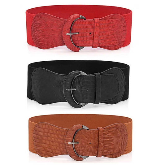 Wide Belt 75CM Women Ladies Faux Leather Wide Stretch Elastic Buckle Cinch Waist