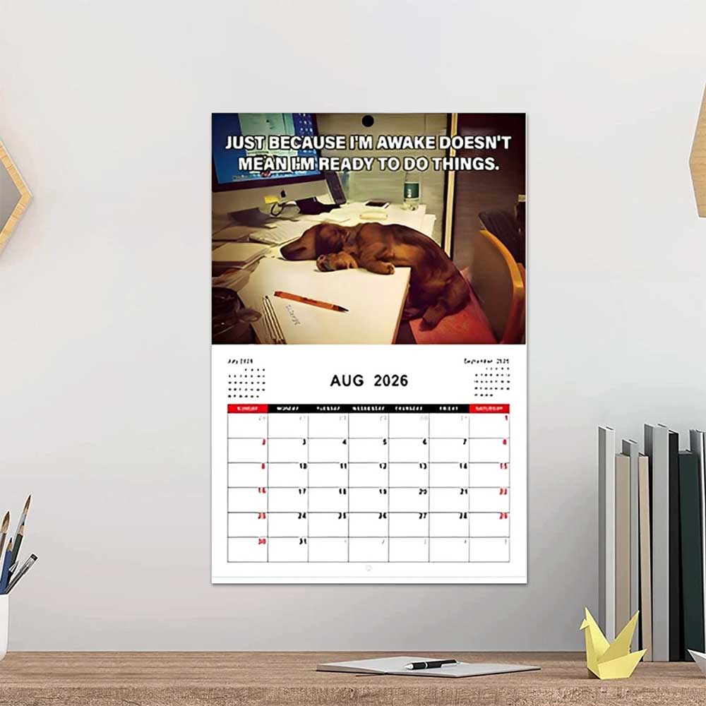 2026 Desk Dogs Calendar - Funny Dog Hanging Wall Calendar with Monthly View