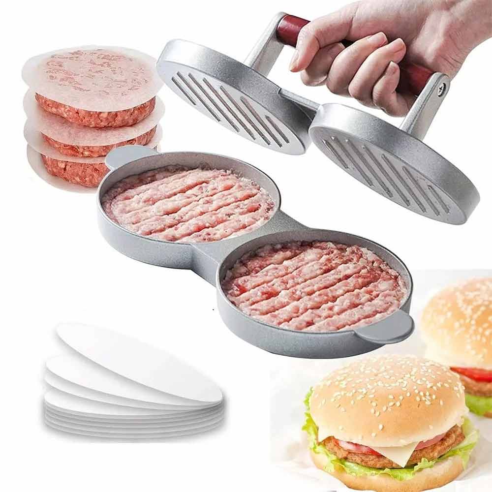 Double Burger Press Hamburger Maker – Non-Stick Aluminum Beef Patty Meat Tool for BBQ