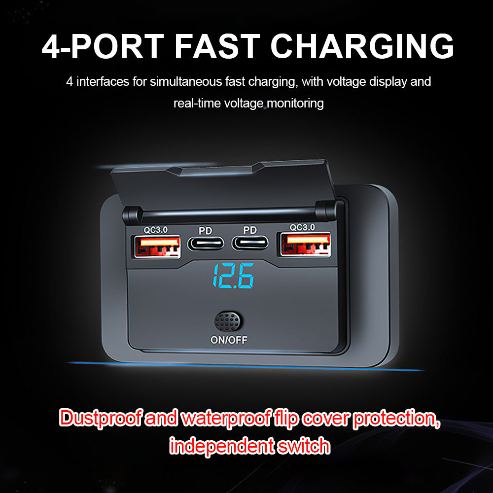 Car DC 12V-24V PD Type C USB Port Fast Charger Socket Power Outlet Panel Charge