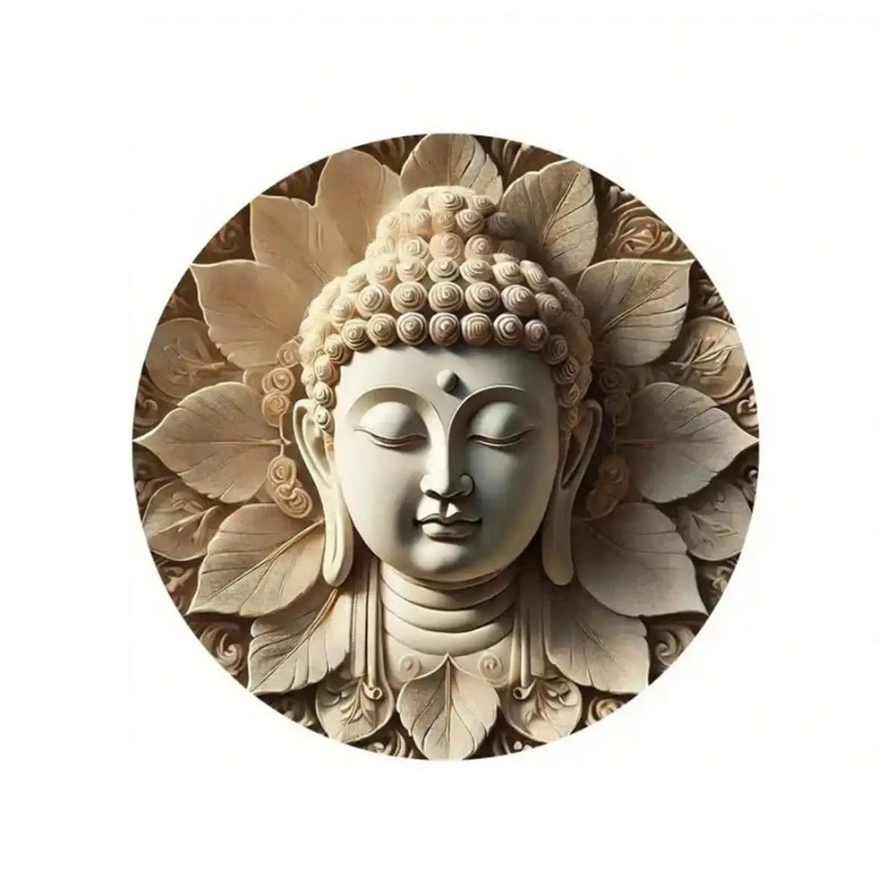 Wooden Buddha Head Plaque – Round Hanging Wall Decor for Indoor Outdoor Home Garden 20cm