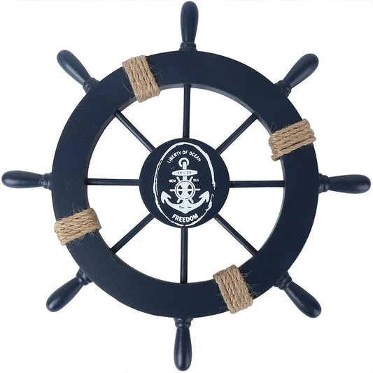 Wooden Ship Wheel Wall Decor 28cm Steering Wheel for Beach House Theme Room