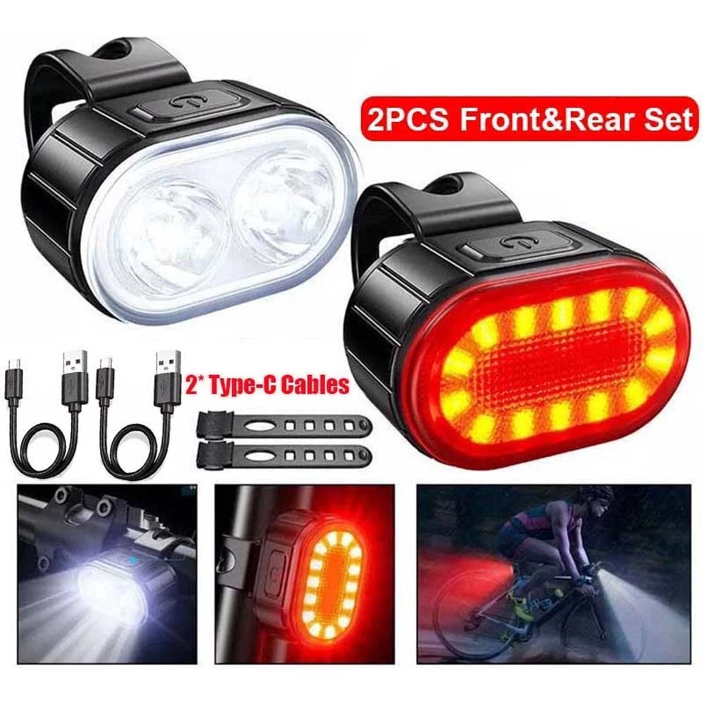 2PCS Super Bright Bike Light Set - Front & Rear LED Bicycle Lamps, Waterproof