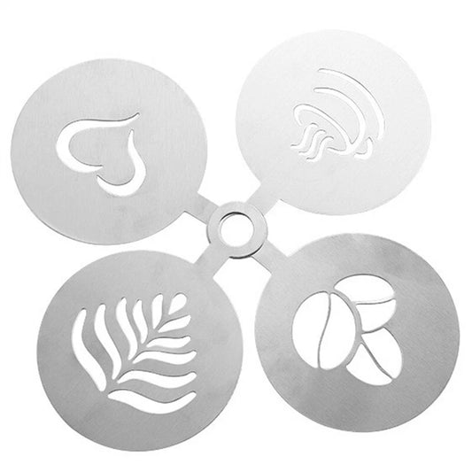 4x Barista Cappuccino Stencils - Stainless Steel Coffee Latte Art Templates