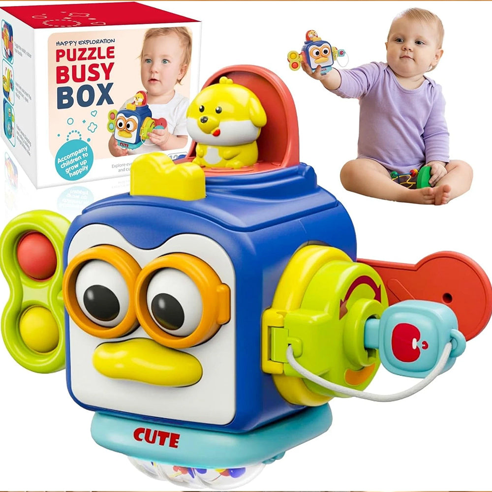 Penguin Busy Cube – Montessori Sensory Toy for Early Learning & Travel Play