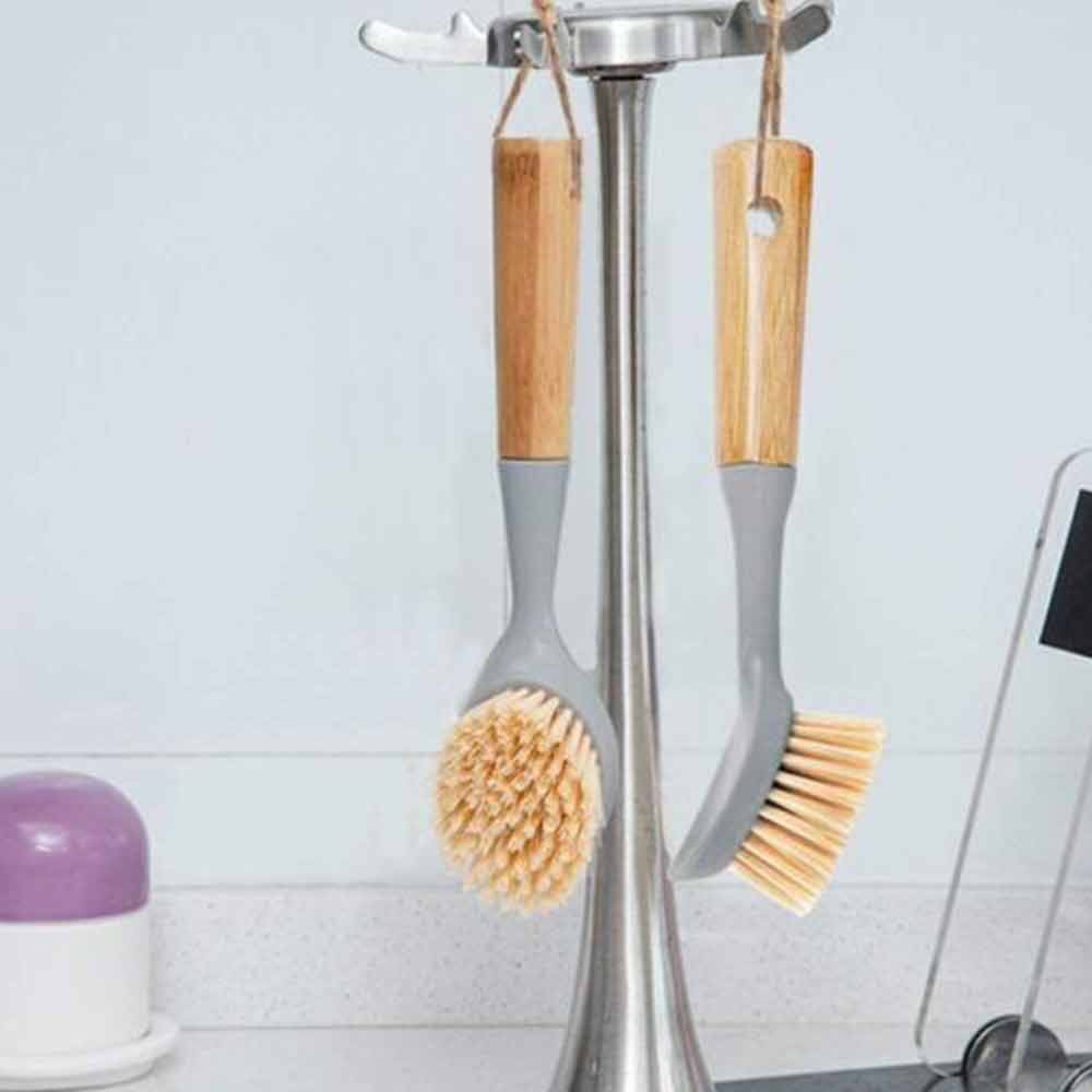 2pcs Kitchen Pan Dish Brush Washing Up Bamboo Handle Bathtub Cleaning Scrub Tool