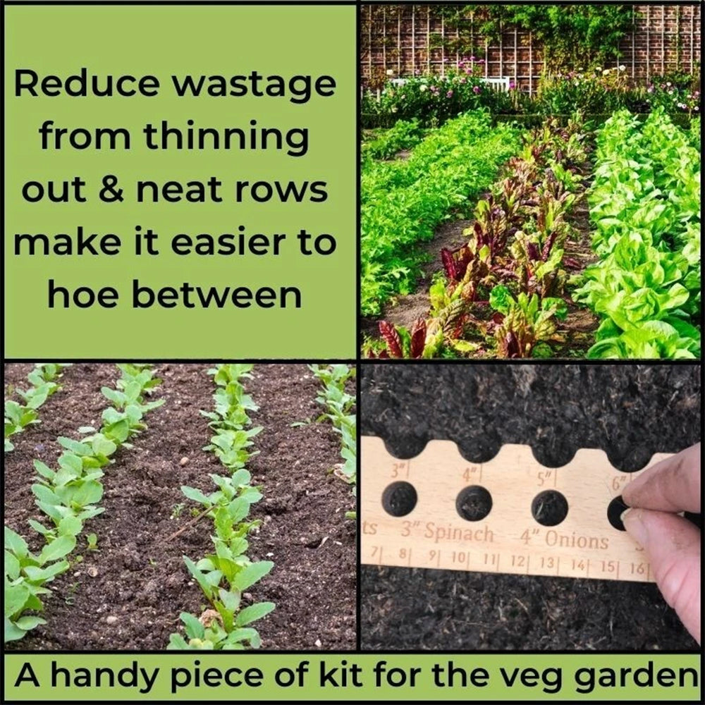 Wooden Planting Ruler - Garden Seed Spacer & Sowing Tool with Veg Spacing Guide