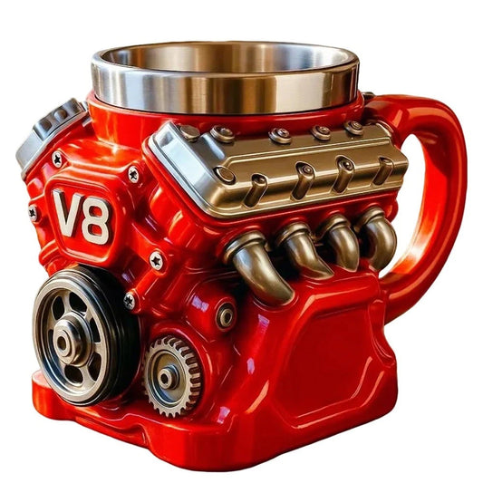 Retro Engine Design Stainless Steel Insulated Mug Double Wall Car-Themed Coffee Cup for Men & Boys,Unique Gift Idea