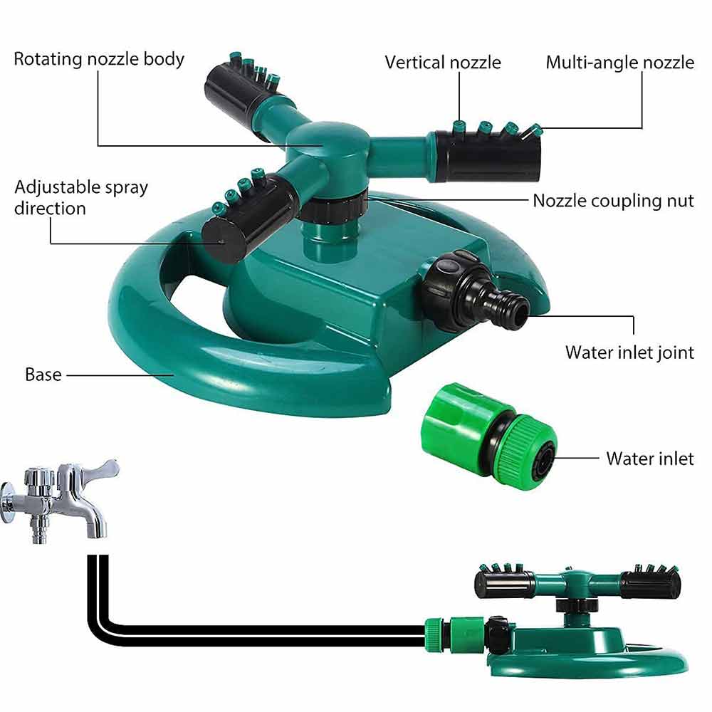 Garden Sprinkler Fork Spray Head Automatic 360 Degree Rotating Water Sprayer