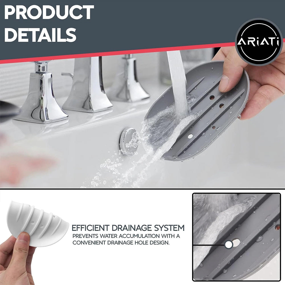 2-Pack Soap Tray – Silicone Bathroom Dish Soapbox with Drainage Holder