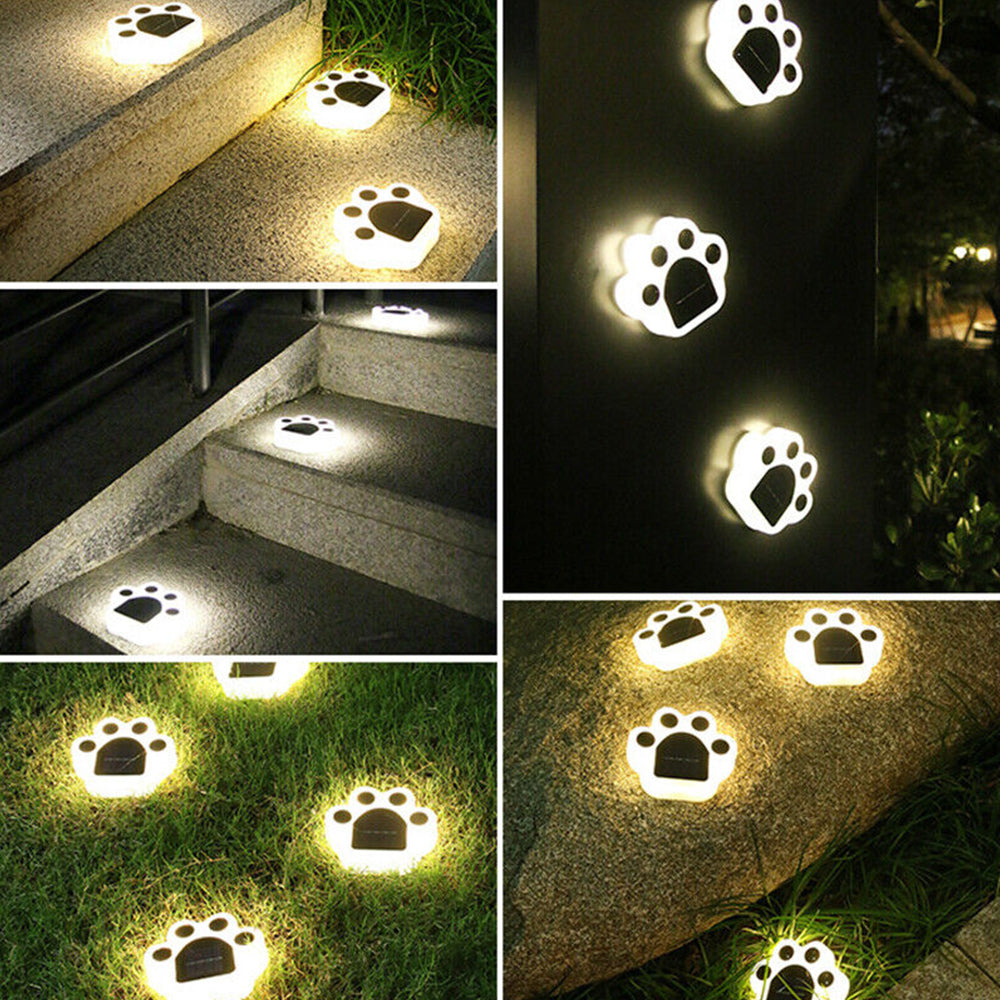 4PCS Animal Bear Paw Print Solar Power Light Outdoor Garden Yard Waterproof Lamp